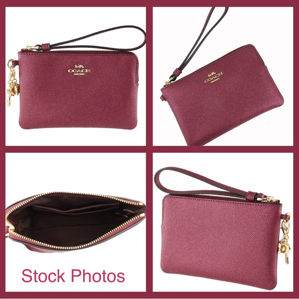 Coach Wristlet in Black Cherry New Corner Zip Wristlet sparkly purple red NWOT - Picture 5 of 9